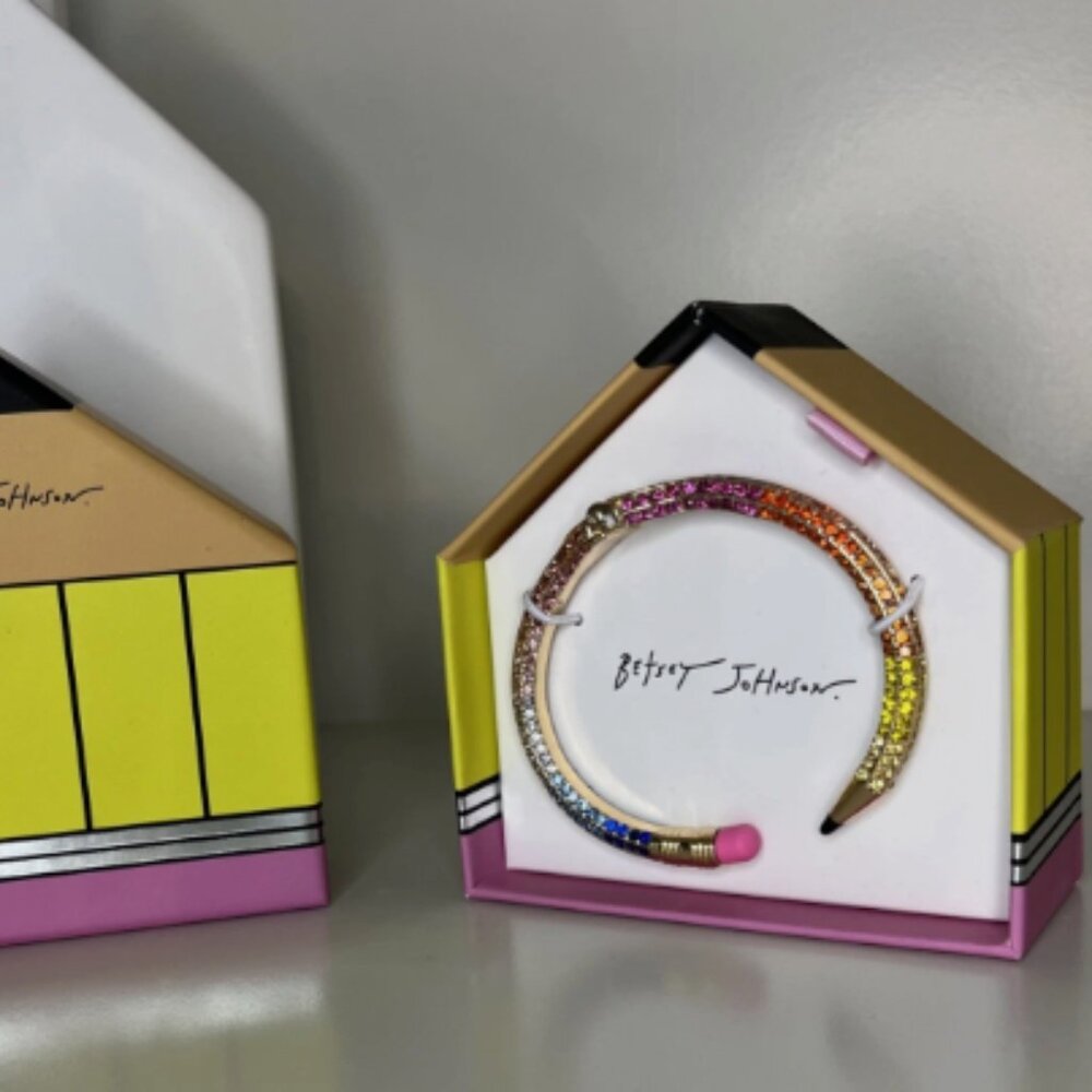Betsey Johnson Crystal Pencil Hinged Cuff Bracelet – Multi-Color (New in Box)
